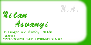 milan asvanyi business card